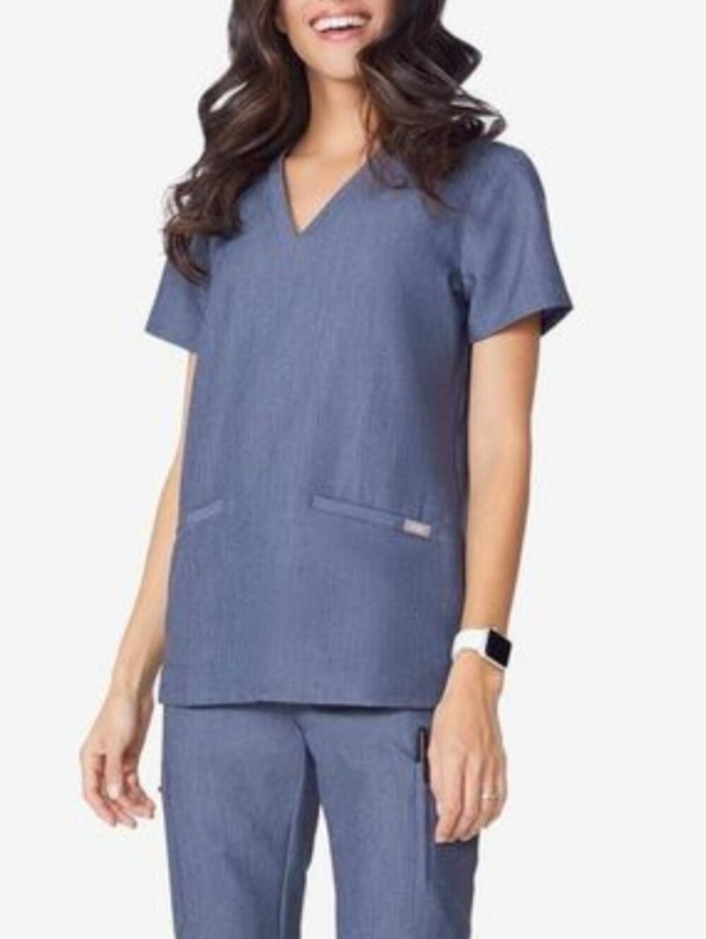 Figs Heather Denim Casma Scrub Top XS